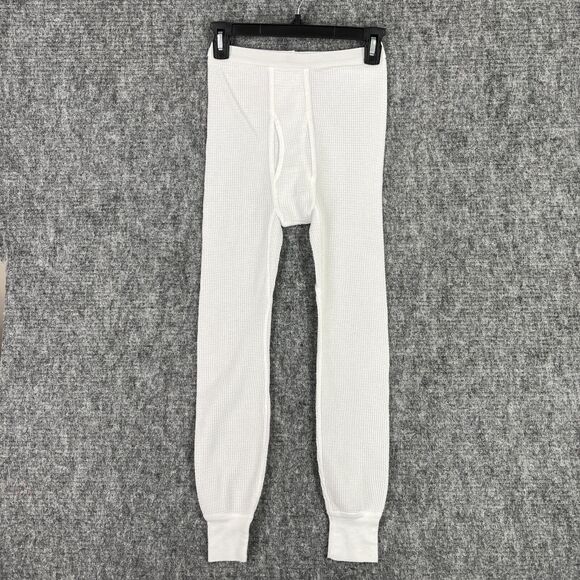 Saugatuck Pants Boys L White Thermal Long Johns Vintage USA made 80s Waffle Knit - Picture 1 of 5